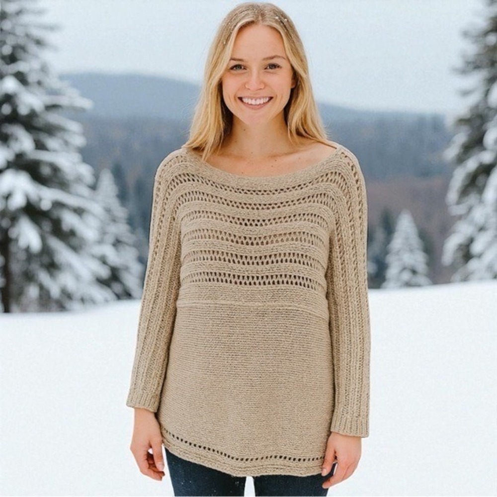 Hugo Boss Tan Knit Long Sleeve Sweater Holiday Cabincore Crewneck Cozy Luxury L